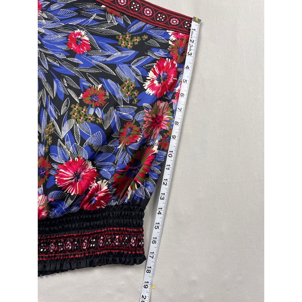 Ice One Shoulder Blouse Women XL Blue Pink Floral Butterfly Sleeve Smocked Hem - Picture 7 of 11